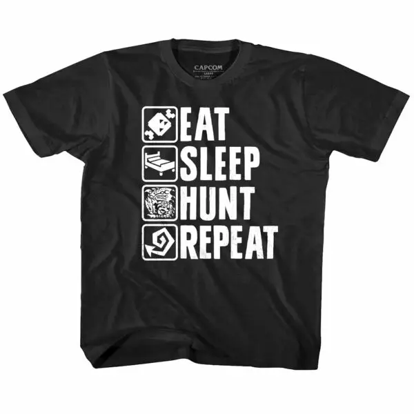 Monster Hunter Eat Sleep HUNT Repeat Kids T Shirt