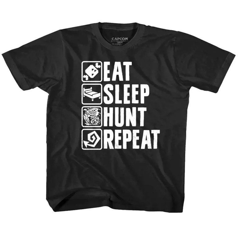 Monster Hunter Eat Sleep HUNT Repeat Kids T Shirt