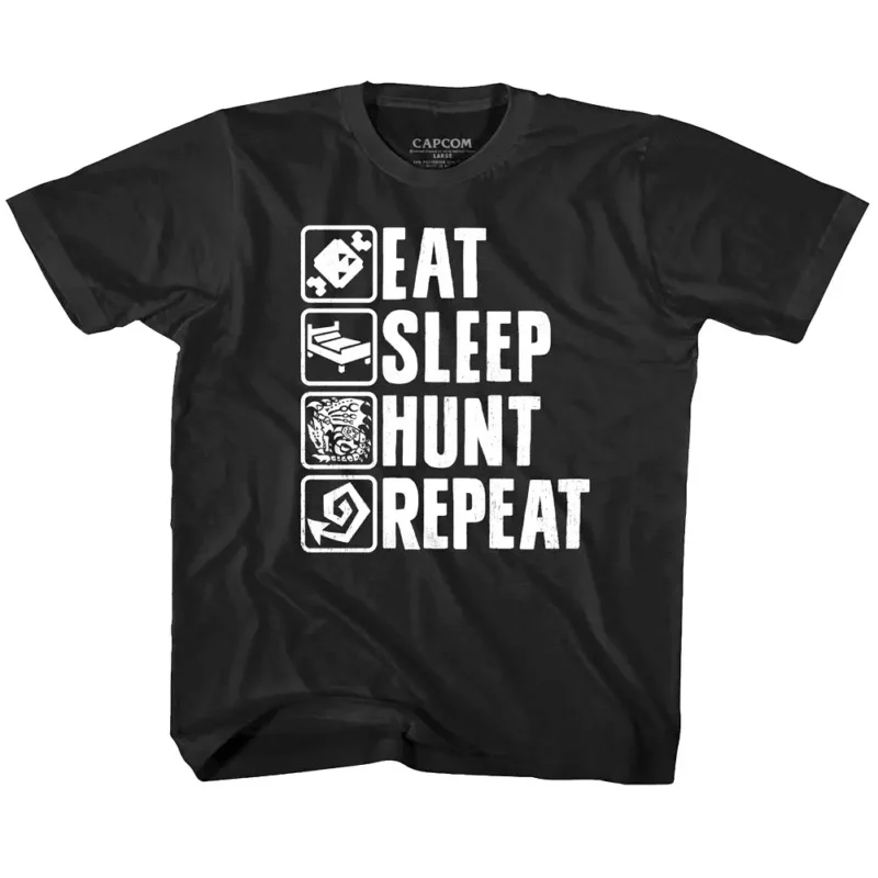 Monster Hunter Eat Sleep HUNT Repeat Kids T Shirt