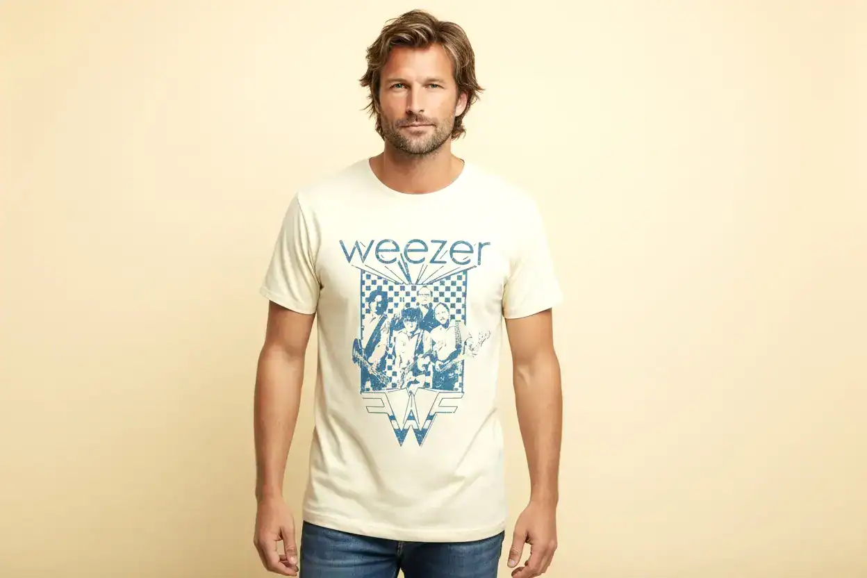 Weezer Checkered Band Men’s T Shirt front