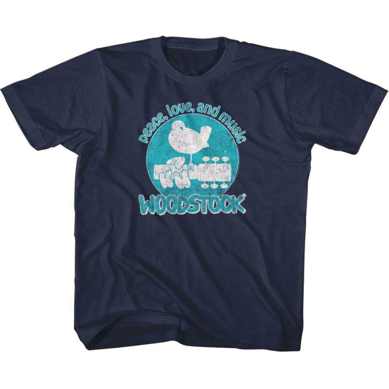 Woodstock Peace Love & Music Kids T Shirt