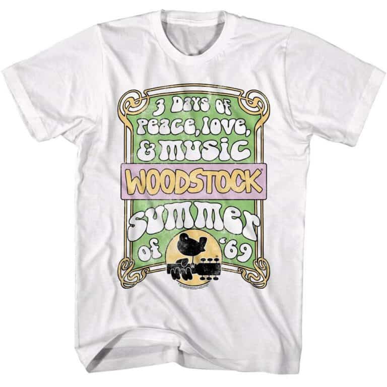 Woodstock 1969 Mens Green T-Shirt Licensed Rock N Roll Music Retro Band Tee