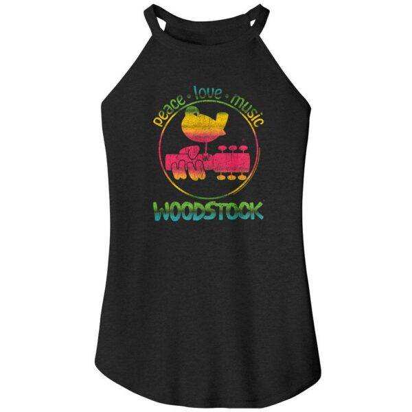 Woodstock Rainbow Peace Love & Music Women’s Rocker Tank Top