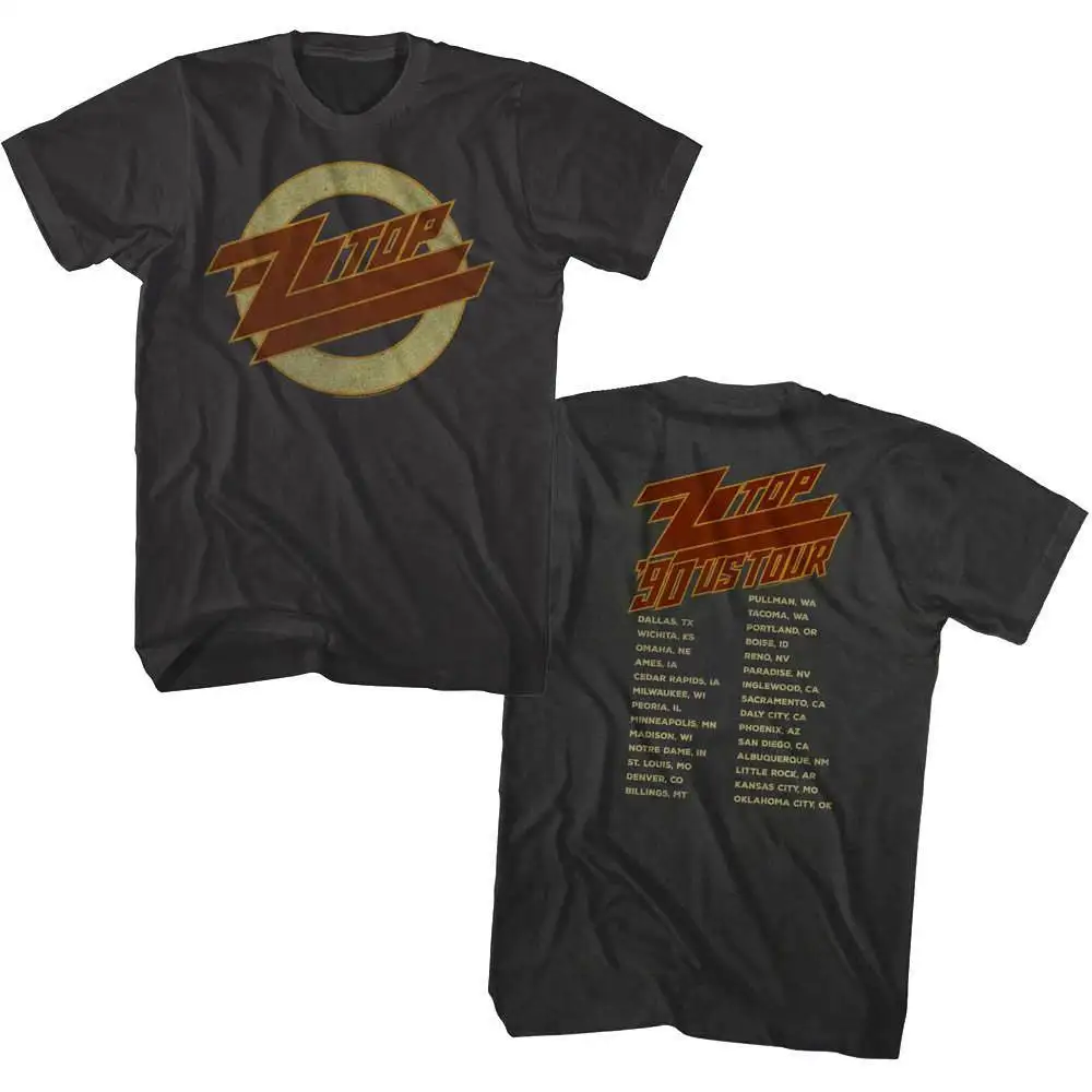 ZZ Top US Tour 1990 T-Shirt Men's Graphic Rock Band Tees
