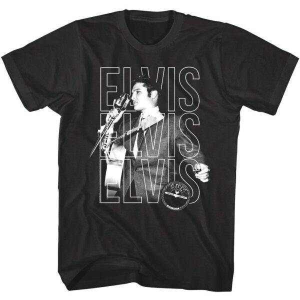 Elvis Presley Rockin the Mic Men’s T Shirt