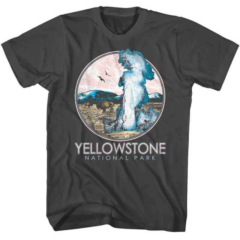Yellowstone Bison at Geyser Men’s T Shirt