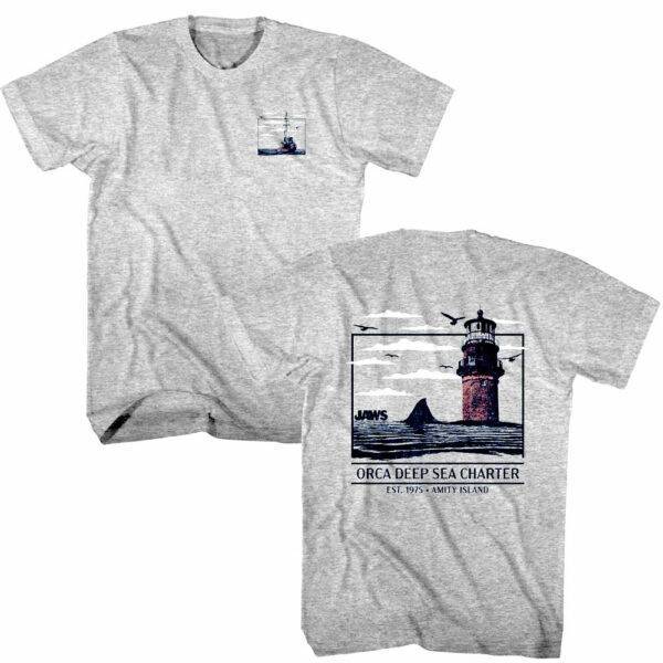 Jaws Lighthouse Deep Sea Charter Men’s T Shirt