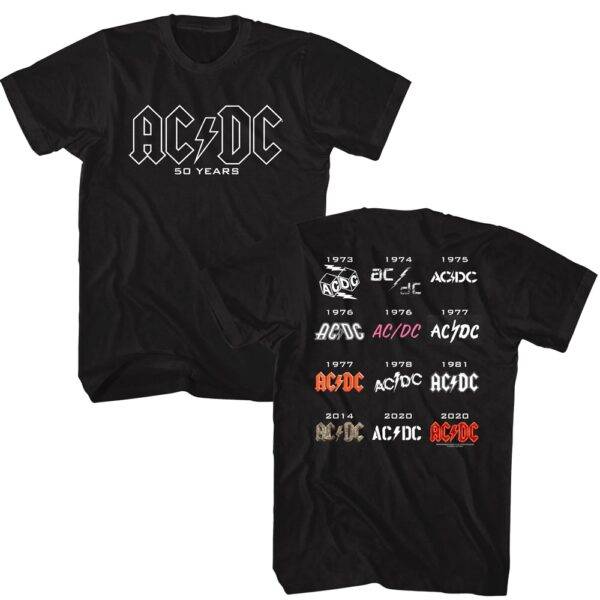 ACDC 50 Years of Iconic Logos Men’s T Shirt
