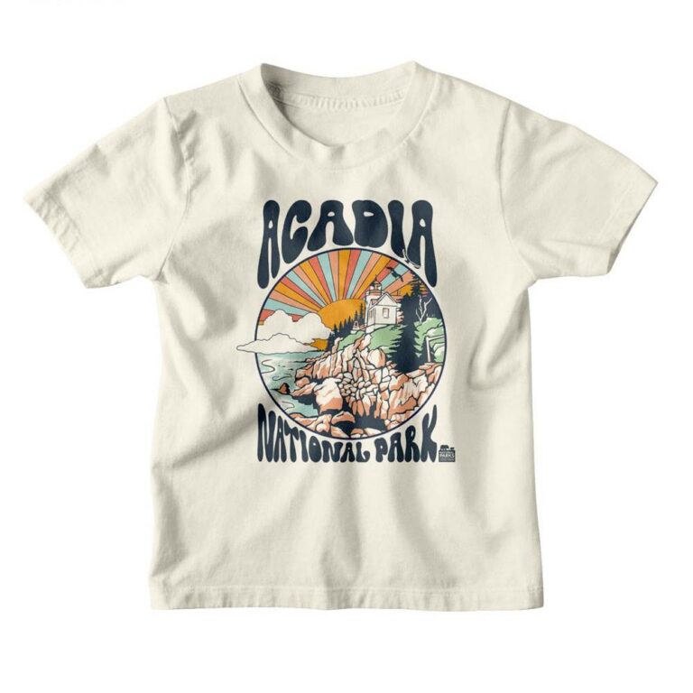 Acadia Park Lighthouse Sunrise Kids T Shirt