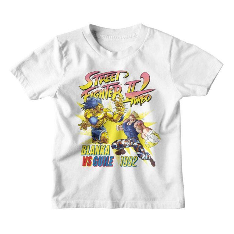 Street Fighter 2 Turbo Blanka vs Guile Kids T Shirt