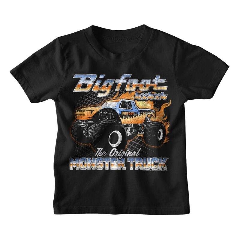 Bigfoot Flaming Monster Truck Kids T Shirt