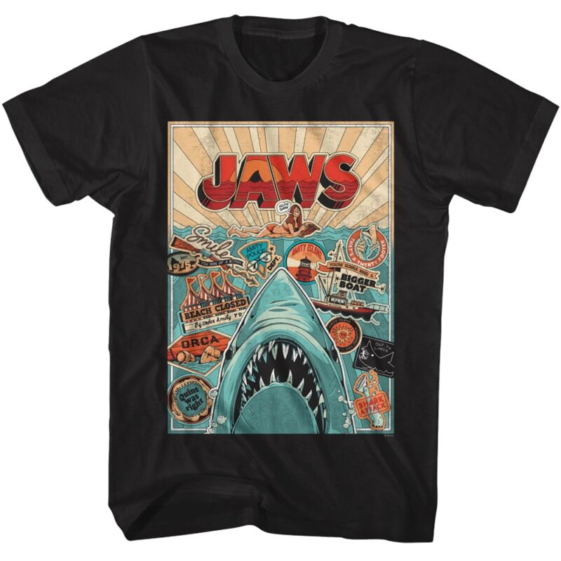 Jaws Retro Stickers Men’s T Shirt