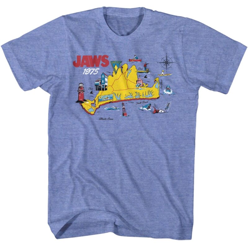 Jaws 1975 Amity Island Map Men’s T Shirt