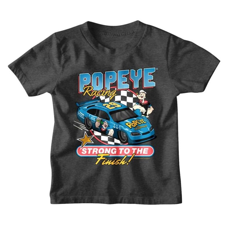 Popeye Racing Strong to the Finish Kids T Shirt