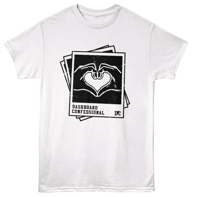 Hand-drawn style T-shirt with heart and hands illustration, casual streetwear for love and positivity.