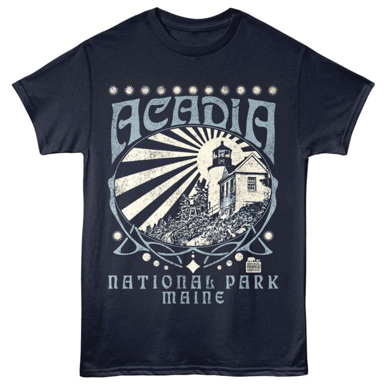 Acadia Lighthouse Shining Men's T Shirt Navy