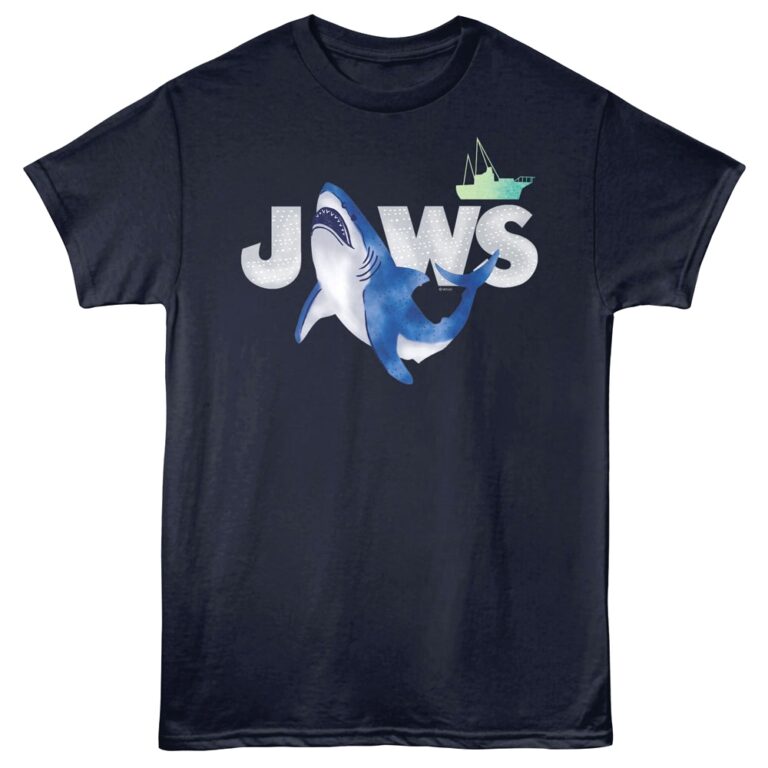 Jaws Watercolor Shark Men's T Shirt Navy