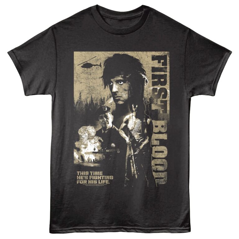Rambo Fighting for His Life Men's T Shirt Black
