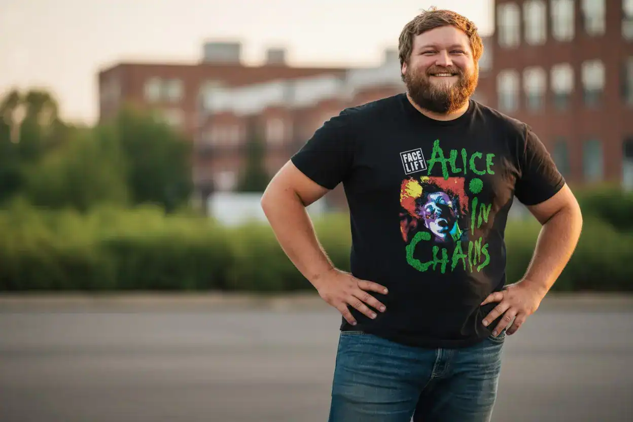 Face it life Alice in Chains graphic T-shirt with colorful face art print.