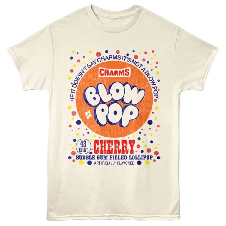 Bright graphic tee with cherry bubble gum bubble pop design, perfect for fun, casual wear.