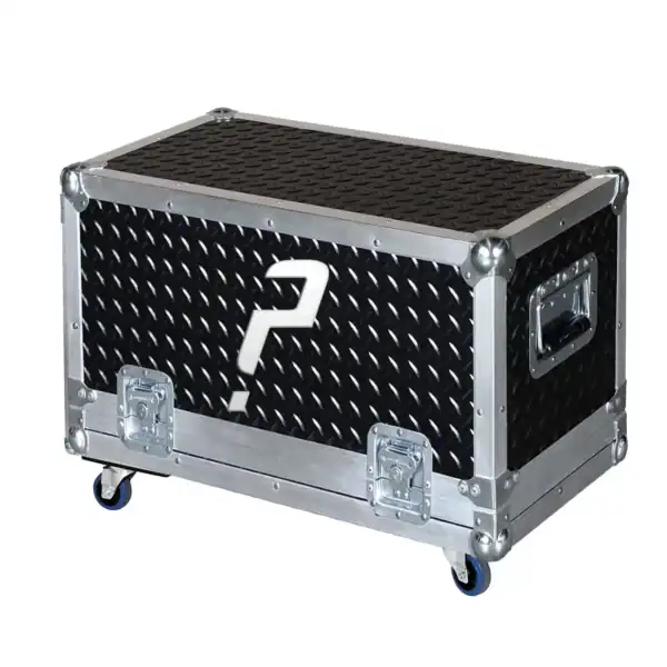 Durable black and silver flight case with wheel casters, ideal for transporting equipment securely.