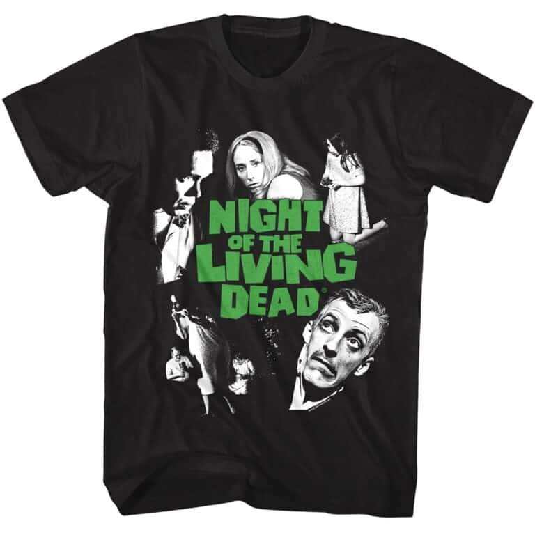 Horror movie themed T-shirt with "Night of the Living Dead" graphic, perfect for fans of classic zombie films.