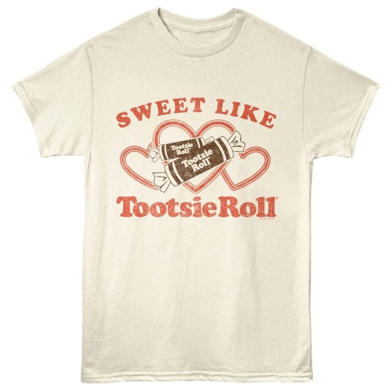 Fun vintage style Tootsie Roll graphic t-shirt for candy lovers and retro fashion fans.