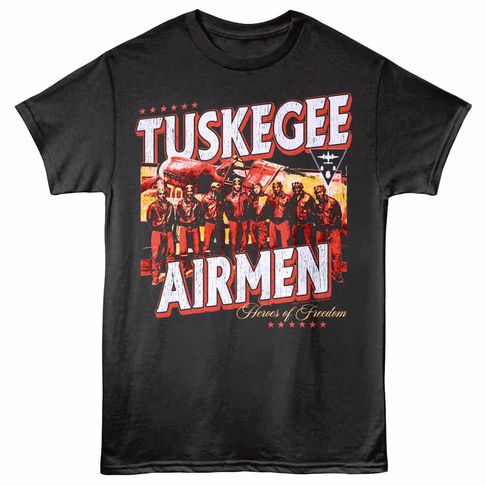 Vintage Tuskgee Airmen Heroes of Freedom graphic tee for aviation and military history fans.