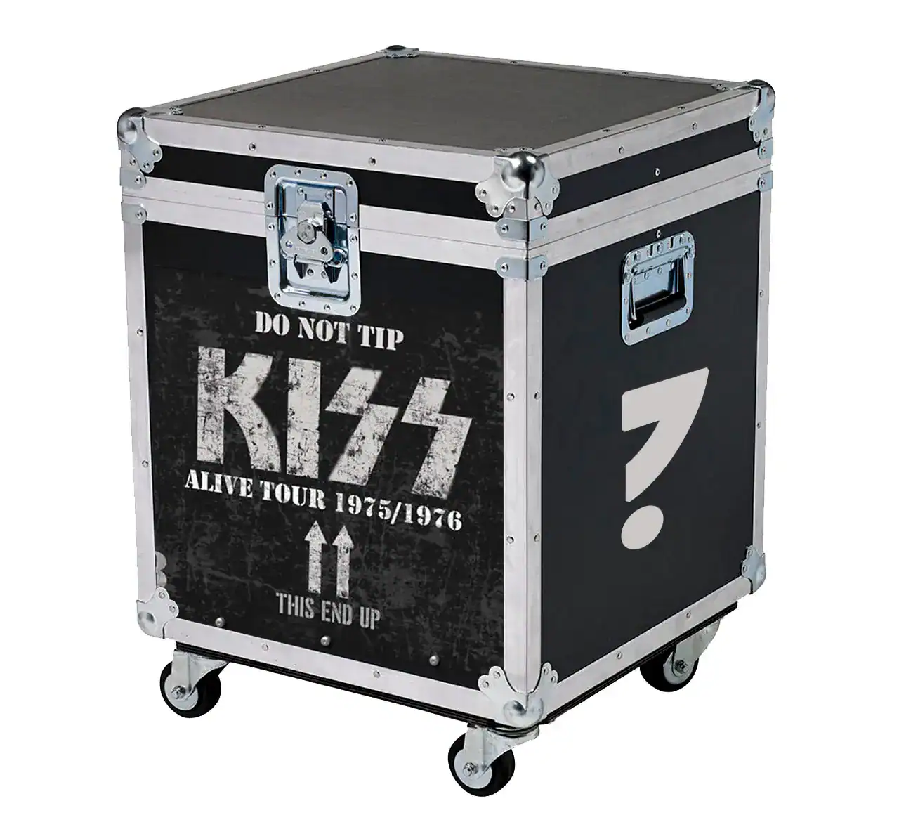 Durable black flight case with iconic KISS logo, perfect for rock band tour equipment and memorabilia.