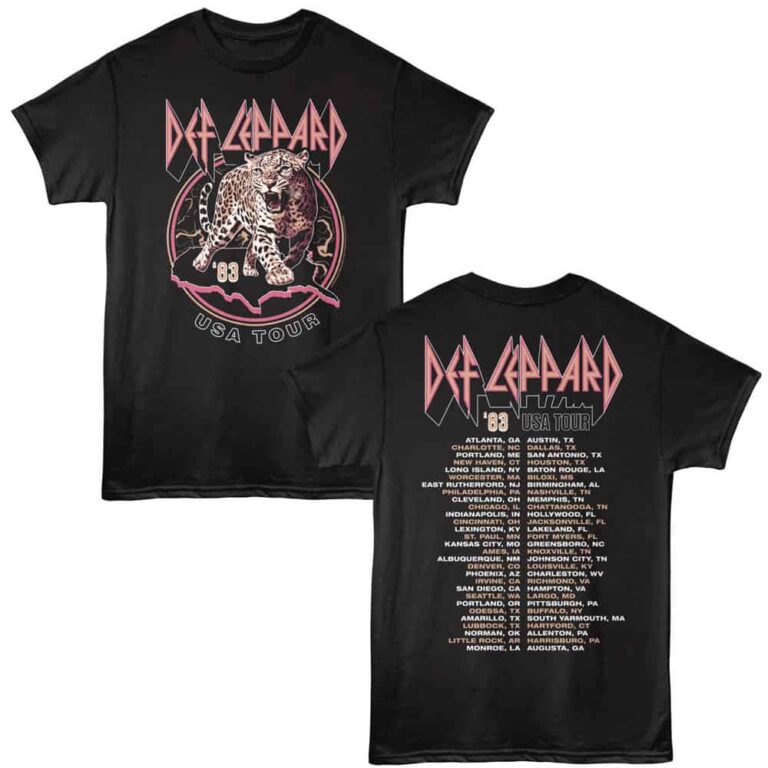 Def Leppard USA Tour 83 Cities Men's T Shirt Black