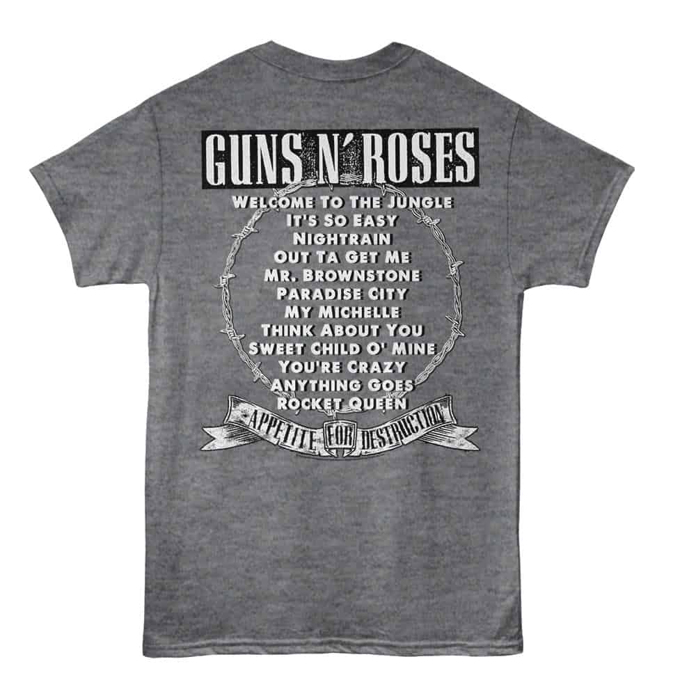 Guns N Roses Appetite For Destruction Tracklist Men's T Shirt Charcoal Heather