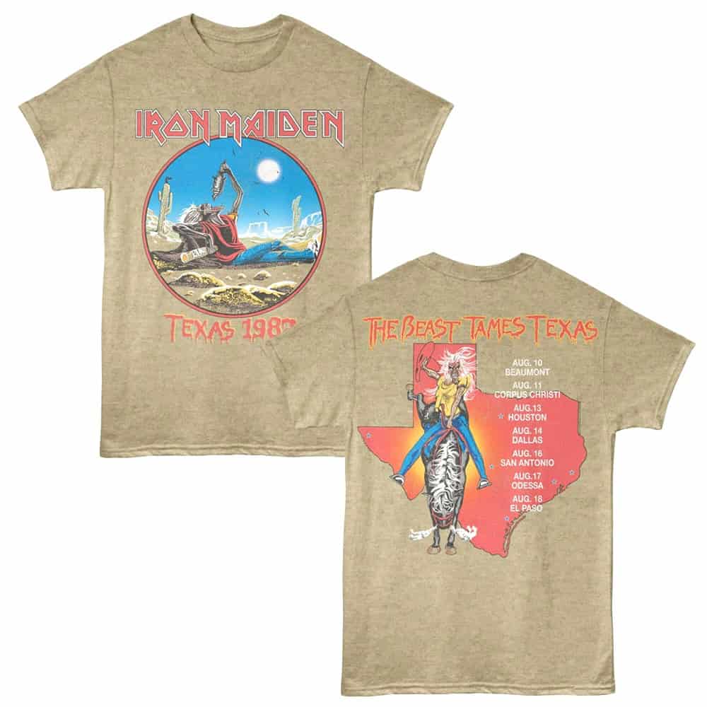 Iron Maiden Beast Tames Texas Tour 82 Men's T Shirt Khaki Heather