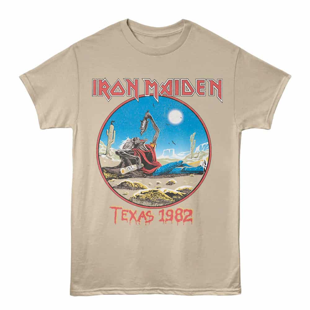 Iron Maiden Beast Tames Texas Tour 82 Men's T Shirt Khaki Heather