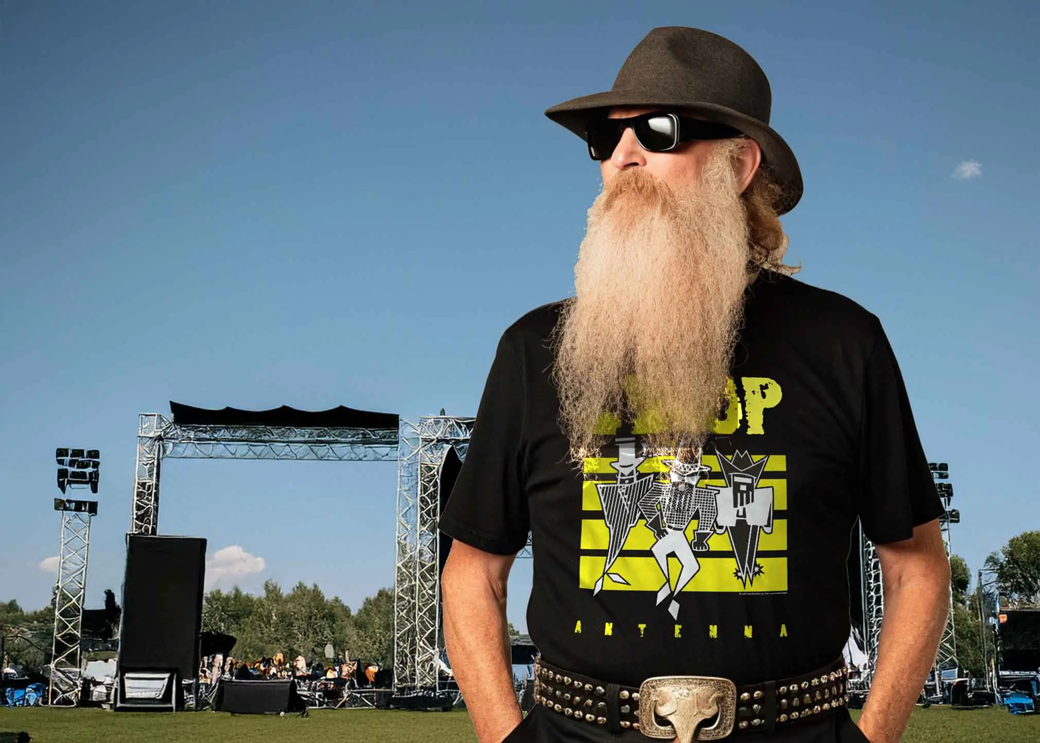 Bearded man wearing a zz top tee