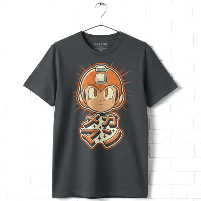 Megaman Rokkuman Japanese Symbols T-Shirt, Gaming Tees