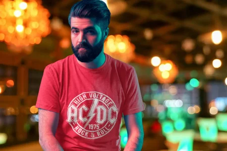 Colorful neon-lit background with bokeh effects, urban vibe, modern fashion statement.