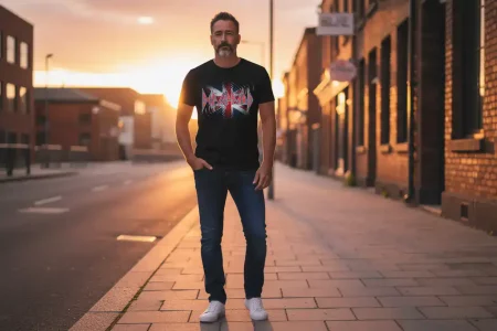 Def-Leppard-Mens-Tshirt-British-Flag-Logo-Vintage-Rock-Band-black-DEF505