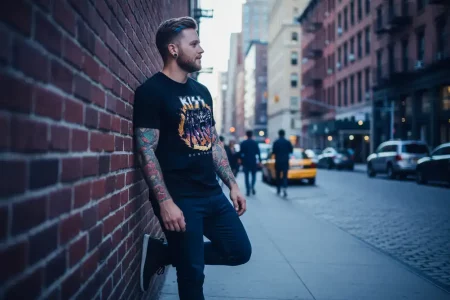 Kiss-Mens-Tshirt-destroyer-jumping-glam-Rock-Album-tracklist-black-KISS576-1FRONT