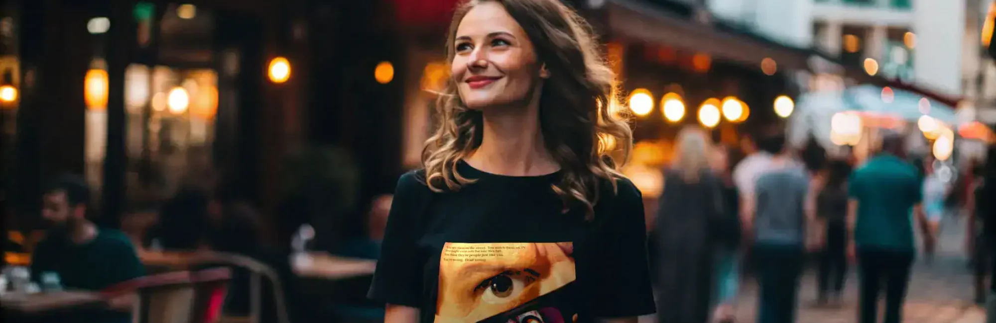 Urban streetwear T-shirt featuring bold graphic design and pop culture art. Perfect for trendy outings and social events.