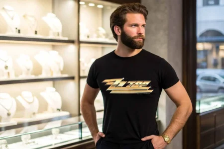 ZZ-Top-Mens-TShirt-Gold-Logo-Black-ZZ501