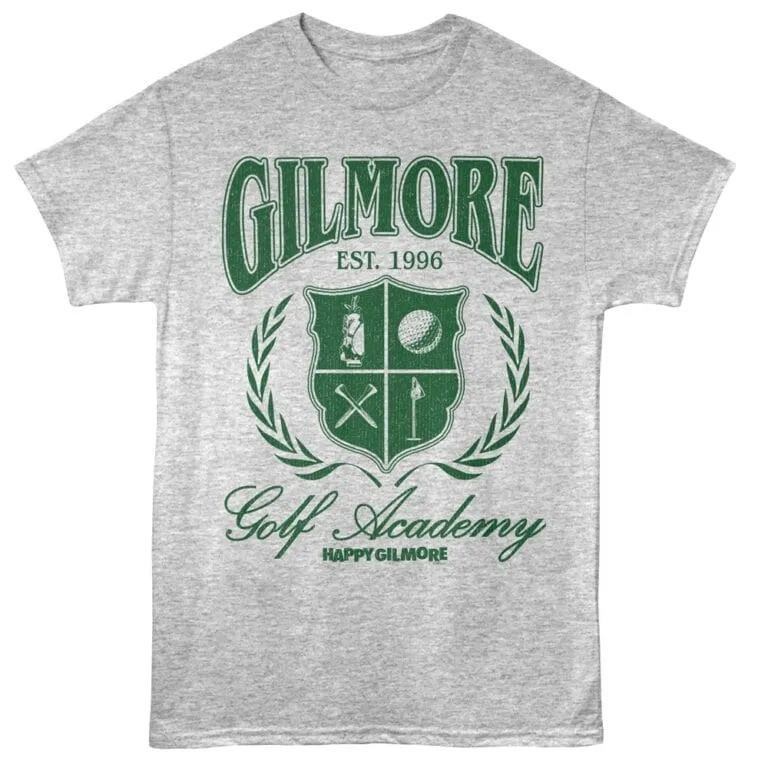 Golf team t-shirt with Gilmore Golf Academy logo and established date, stylish and casual sports apparel.
