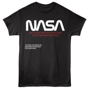 NASA logo t-shirt featuring "National Aeronautics and Space Administration" text and quote about space.