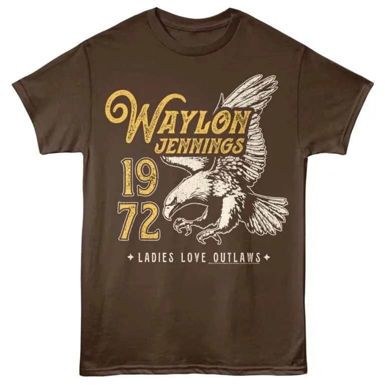 Vintage Waylon Jennings 1972 graphic tee with eagle design, perfect for country music fans.