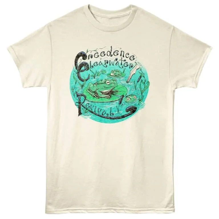 Cute frog and pond design on eco-conscious T-shirt. Perfect for environmental awareness clothing.