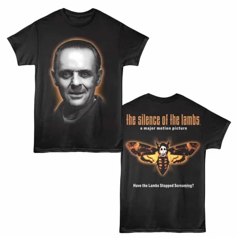 Hannibal Lecter portrait graphic T-shirt from Silence of the Lambs movie, horror movie fan apparel.