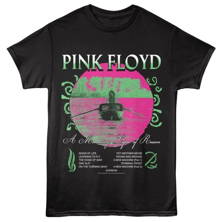 Pink Floyd band t-shirt featuring iconic album artwork, vintage rock band merchandise, music fan apparel.