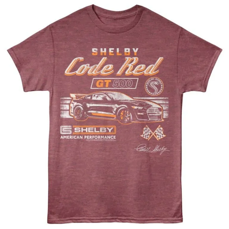 Vintage Shelby Cobra race car graphic on distressed red t-shirt, perfect for car enthusiasts.