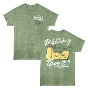 Waterbury vintage snake logo t-shirt, green cotton casual tee, Connecticut sportswear.