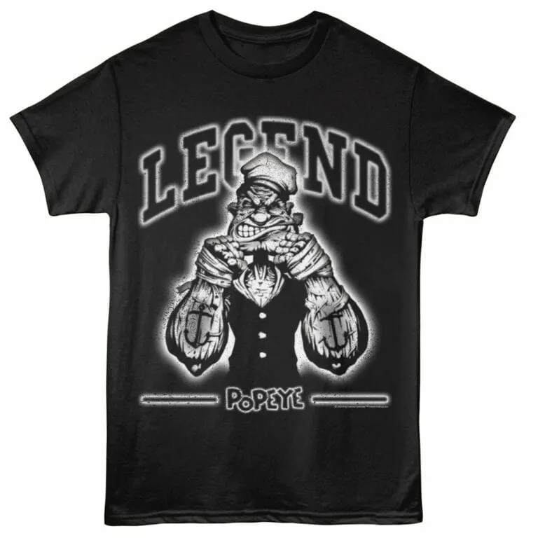 Neon style graphic T-shirt featuring Popeye character and "Legend" text for stylish streetwear.