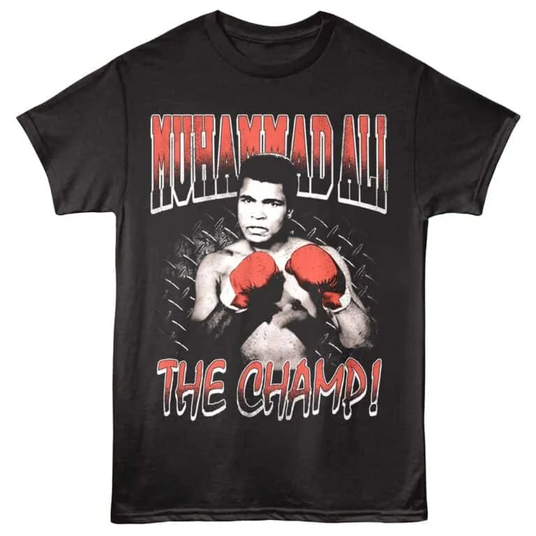 Vintage Muhammad Ali T-shirt highlighting legendary boxer in classic style.